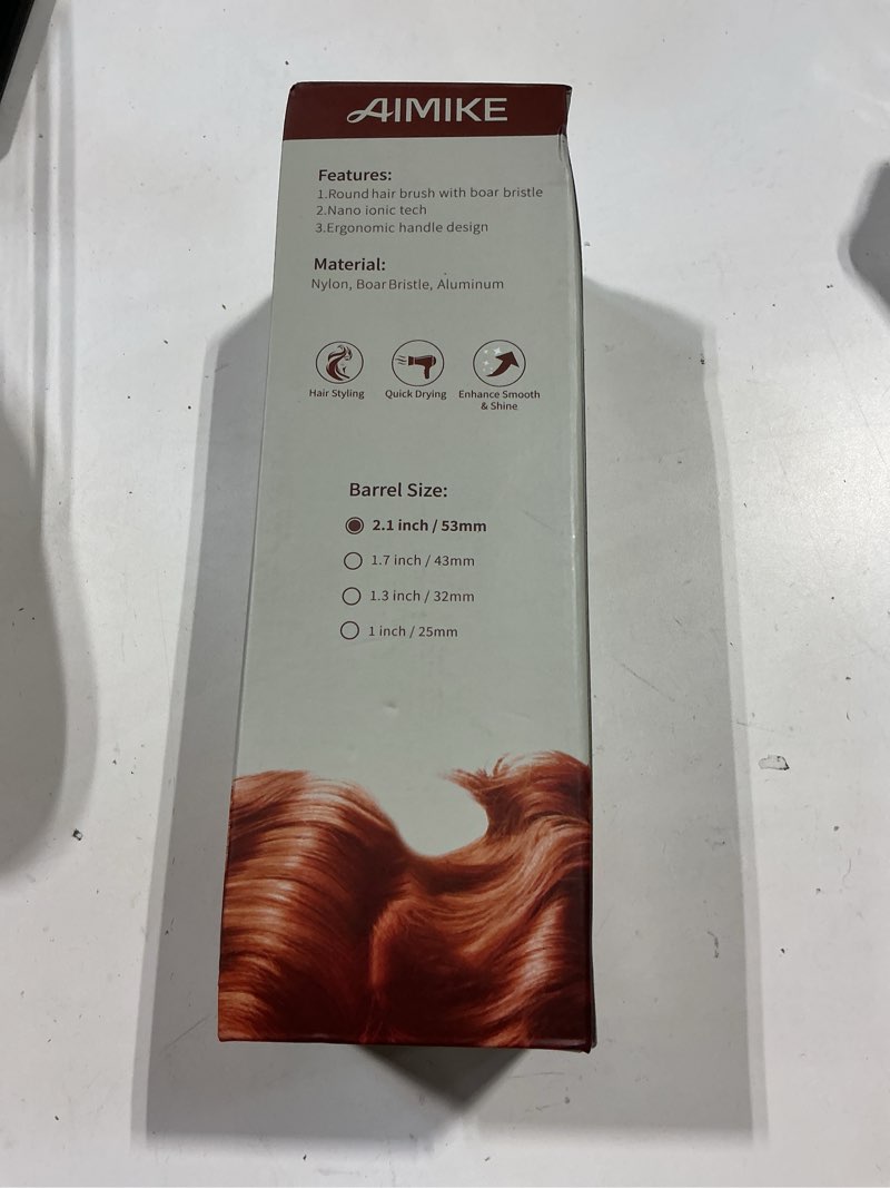 Condition photo showing Good Condition for aimike round hair brush, nano thermal ceramic & ionic tech, 2.1 inch barrel with boar bristles for enhanced texture, golden, hair drying, styling, curling and shine + 4 free clips 53mm-2.1 inch brush