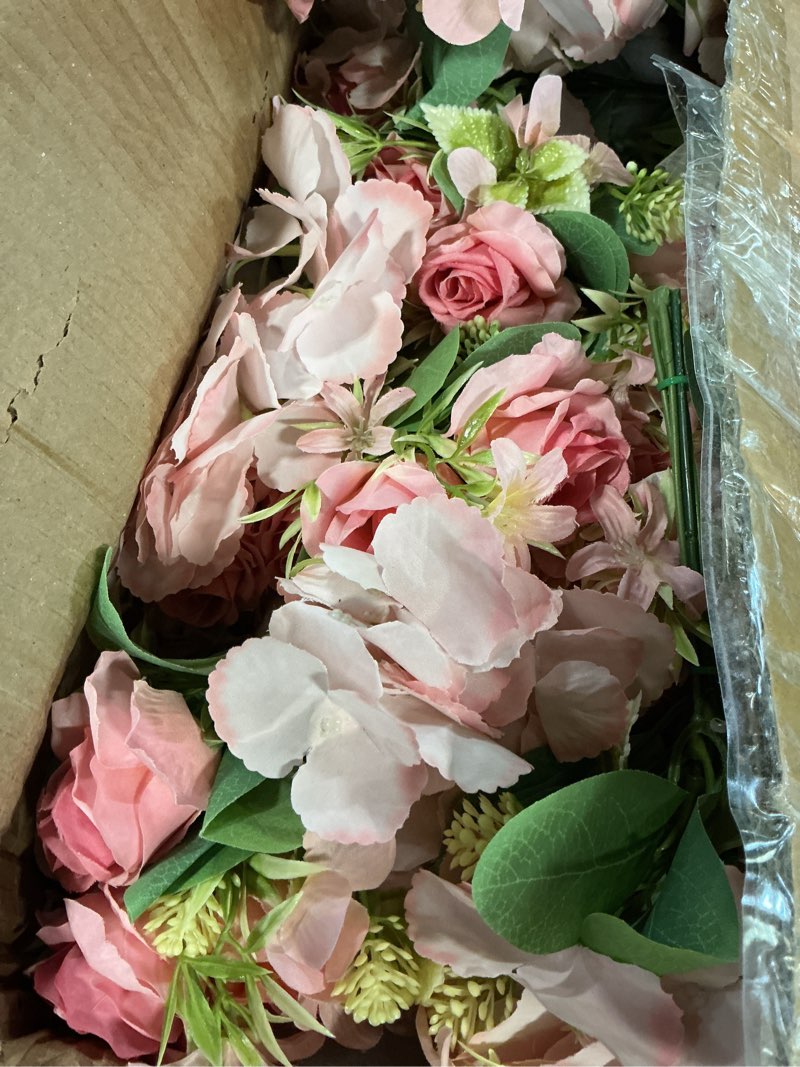Condition photo showing As Is for 10 sets mason jars flower table centerpiece with pink rose hydrangea artificial flowers jars for wedding engagement dining party kitchen living baby bridal shower