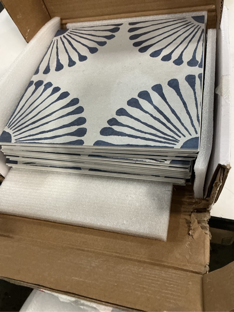 Condition photo showing Good Condition for 16-sheet peel and stick floor and wall tile, 9" x 9" blue stone composite self adhesive vinyl flooring, patterned flower groutable backsplash tile for kitchen bathroom shower 9 inch x 9 inch blue 16