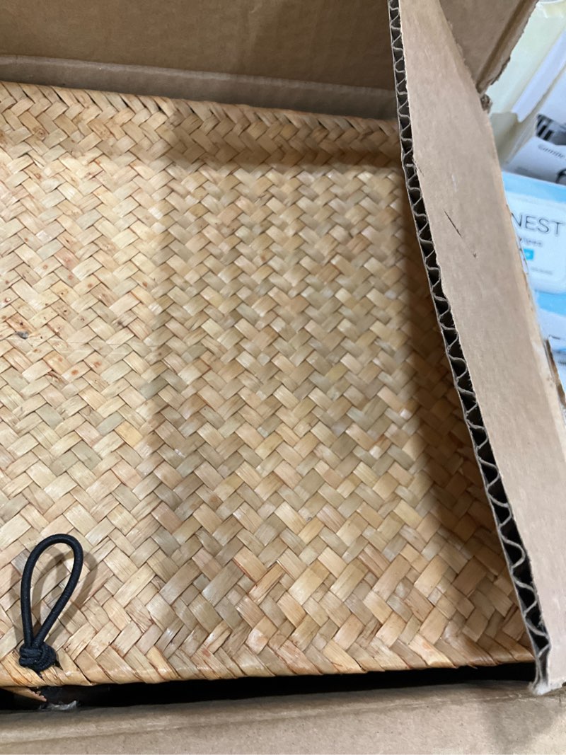 Condition photo showing Good Condition for wicker storage basket with lid, natural seagrass woven shelf basket for storage, rectangular decorative storage bins boxes home organizer decor (natural, medium) natural 13" x 8.66" x 6.1"