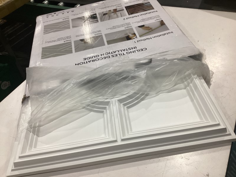 Condition photo showing Good Condition for stickgoo drop ceiling tiles 24 x 24in, waterproof, premium pvc ceiling panels to prevent breakage, pack of 12 tiles cover 48 sq. ft, white 24"x24" white