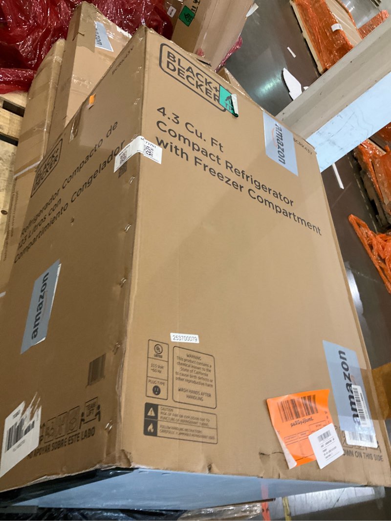 Condition photo showing As Is for BLACK+DECKER BCRK43V Compact Refrigerator Energy Star Single Door Mini Fridge with Freezer, 4.3 Cubic Ft., VCM