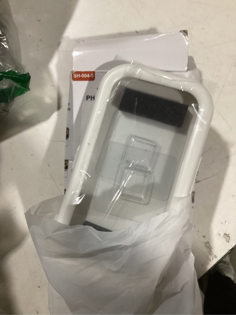 Condition photo showing As Is for kunsluck shower phone holder waterproof, 360° rotation shower phone case, anti-fog high sensitivity touch screen phone holder for bathroom wall mirror bathtub, compatible with 4.7"-6.8" phones 360° white