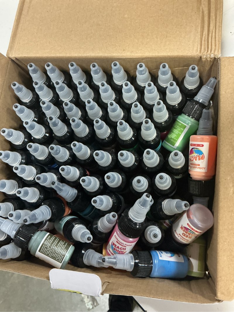 Condition photo showing Good Condition for airbrush paint - 72 colors with 3 thinners, ready to spray air brush painting set, water-based airbrush paint set for fabric, wood, model car, metal, plastic 25.2 fl oz(pack of 72)