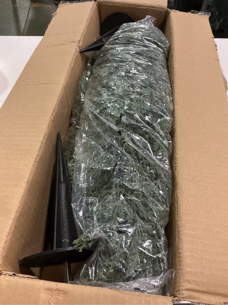 Condition photo showing New/Like New for 3FT Artificial Cedar Topiary Trees with Ground Spike, Set of 2 UV Resistant Fake Evergreen Bushes Shrubs Trees Artificial Plants Realistic Faux Cypress Plants for Indoor Outdoor Front Porch Garden