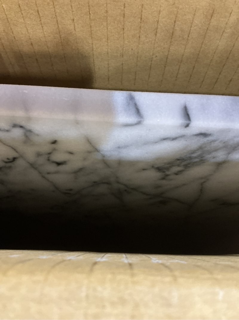 Condition photo showing New/Like New for 18 x 18 inch square marble cutting board for pastry, dough, chocolate and cheese - extra large and heavy 25 pound stone with non slip rubber feet 18"l x 18"w