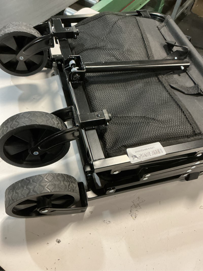Condition photo showing As Is for (incomplete)wagon cart foldable, 360lbs collapsible wagon cart with wheels portable, outdoor utility carts for groceries, camping, sports, garden, shopping, black black-360lbs