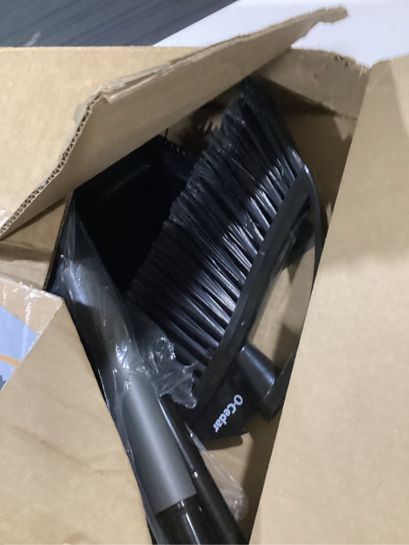 Condition photo showing As Is for o-cedar indoor & outdoor strong sweep broom & brush bundle | heavy duty bristles remove 99% of dust & dirt in one sweep | step-on dust pan | safe for hardwoods, powerful on outdoor debris strong sweep broom and brush