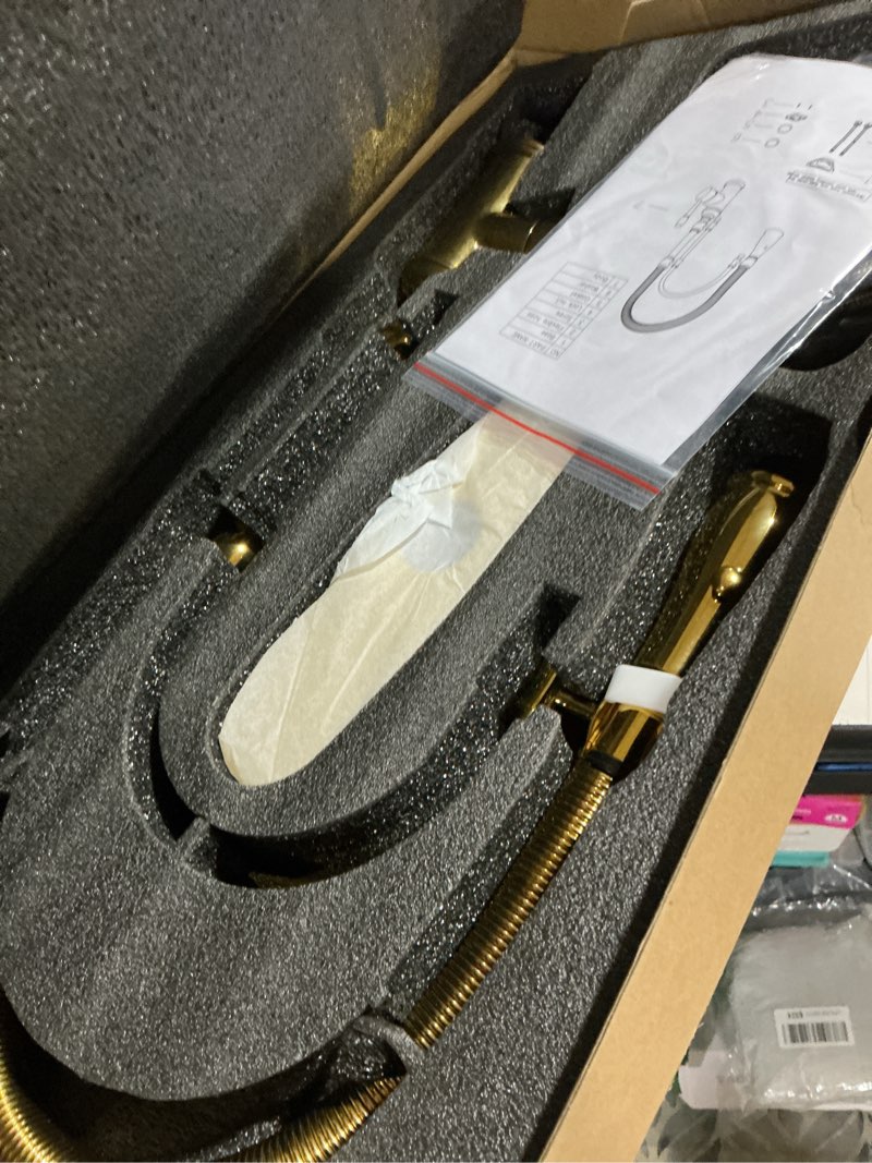 Condition photo showing Good Condition for copper kitchen faucet, single handle, 360 swivel high arc kitchen sink faucet, gold pull down kitchen faucet solid brass handle classical gold