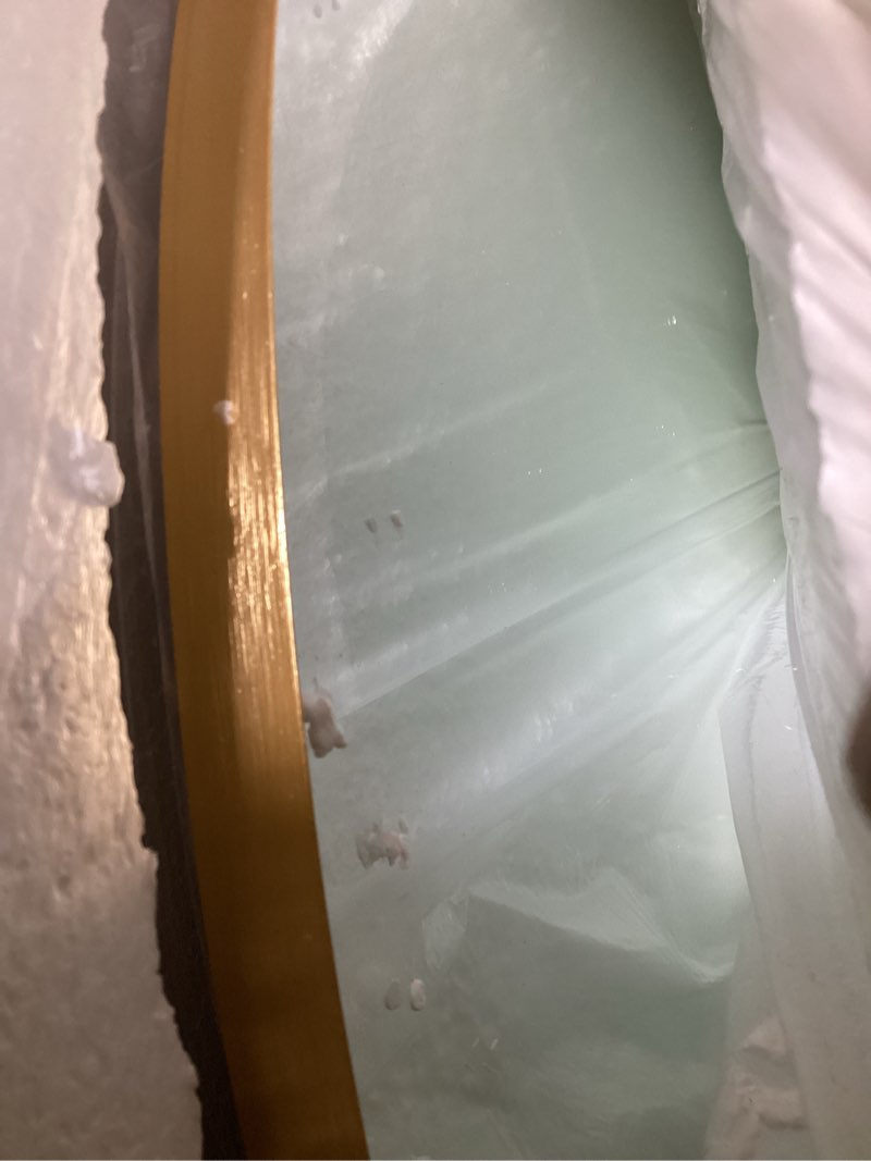 Condition photo showing Good Condition for Niccy Arched LED Lighted Bathroom Mirror, 48x30 Inch Backlit Vanity Bathroom Mirror with Lights Brushed Gold Framed Wall Mounted Mirrors with 3 Color Shatterproof Arch Smart Fog Free Mirror Gold 48"L x 30"W