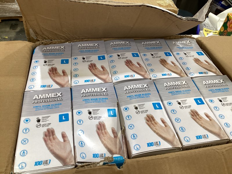 Condition photo showing Good Condition for ammex clear vinyl disposable exam/medical gloves 3 mil, latex/powder-free, food-safe, smooth, non-sterile large, case of 1000 large 1 case of 1000