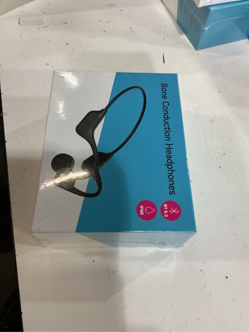 Condition photo showing New/Like New for bone conduction headphones, ipx8 waterproof swimming headphones, built-in mp3 player 32g memory, bluetooth 5.3 wireless open ear earphones for swimming, running, driving, hiking, cycling