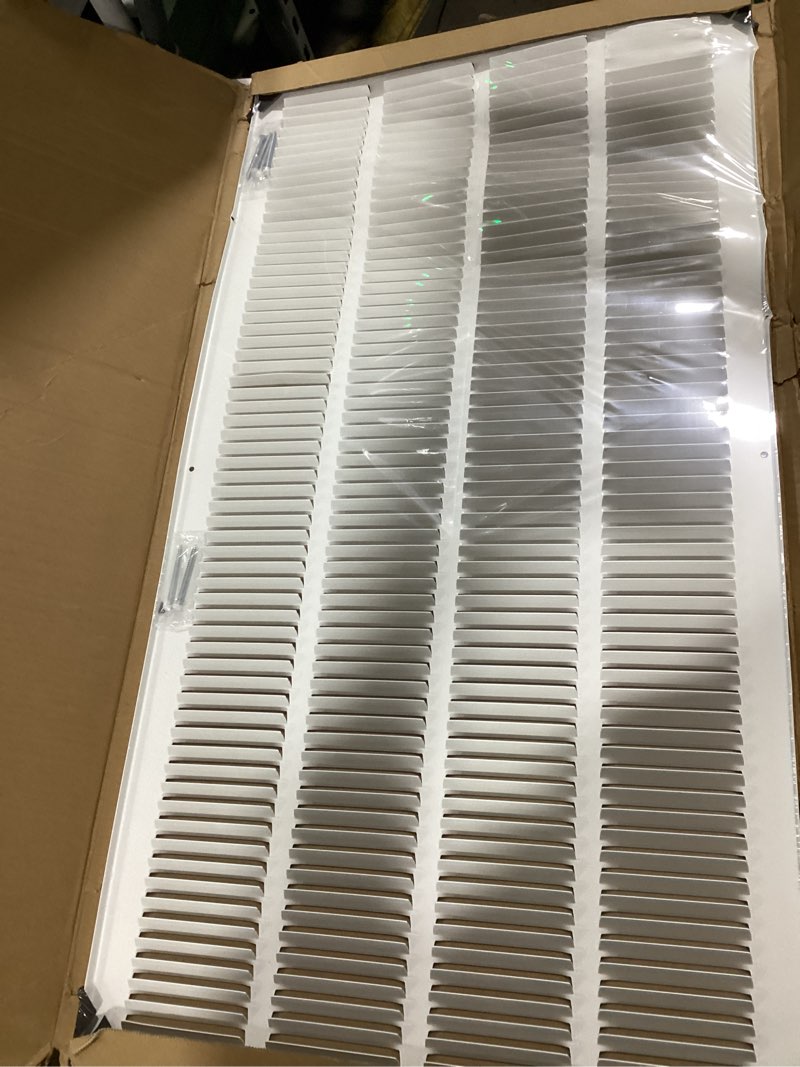 Condition photo showing As Is for fits 16x32 duct opening | steel return air grille by handua | vent cover grill for sidewall and ceiling | white | hvac cold air intake grille | outer dimensions: 17.75"w x 33.75" 1 16"w x 32"h [duct opening]