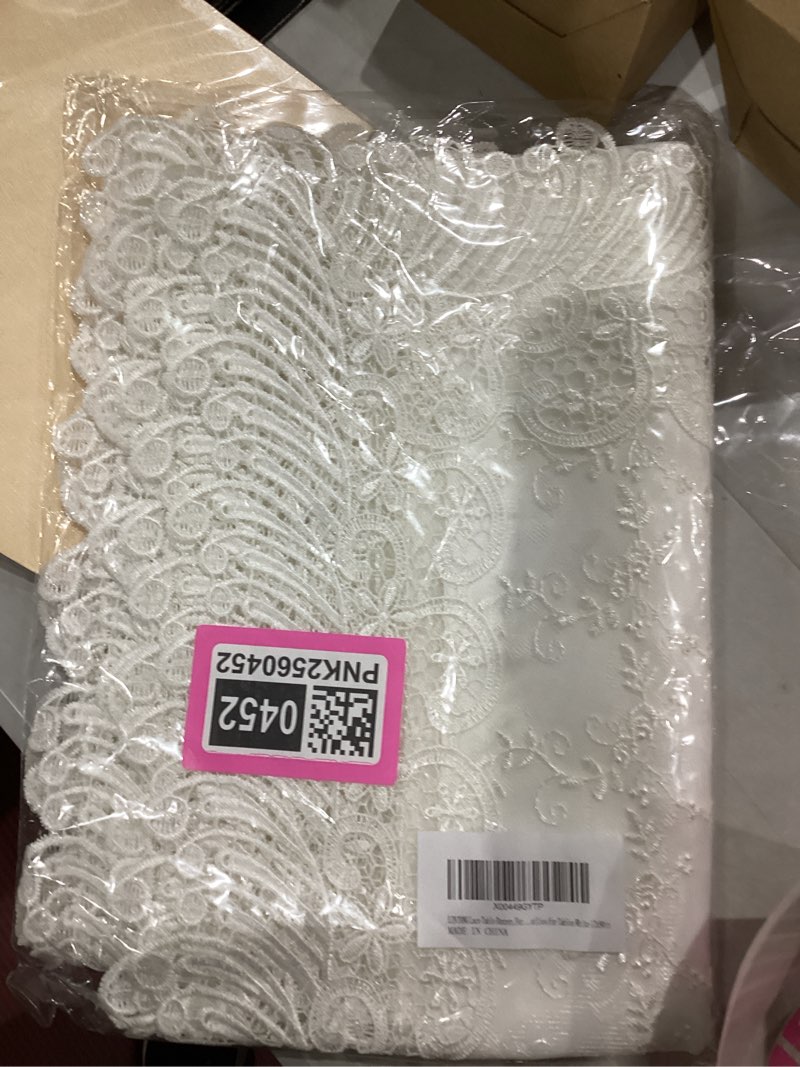 Condition photo showing New/Like New for LIN TONG Lace Table Runner,Farmhouse Vintage Macaron Dresser Scarf,Delicate Lace Embroidery Table Runner for Coffee Table Kitchen Home Outdoor Picnic Wedding Decor, Doilies for Tables White 16x54in 16X54inch White