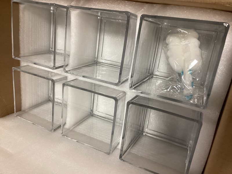 Condition photo showing Good Condition for 6 pack square glass vases 5 x 5 x 5 inch, clear cube flower vases for centerpieces, candle holders for wedding party home decor