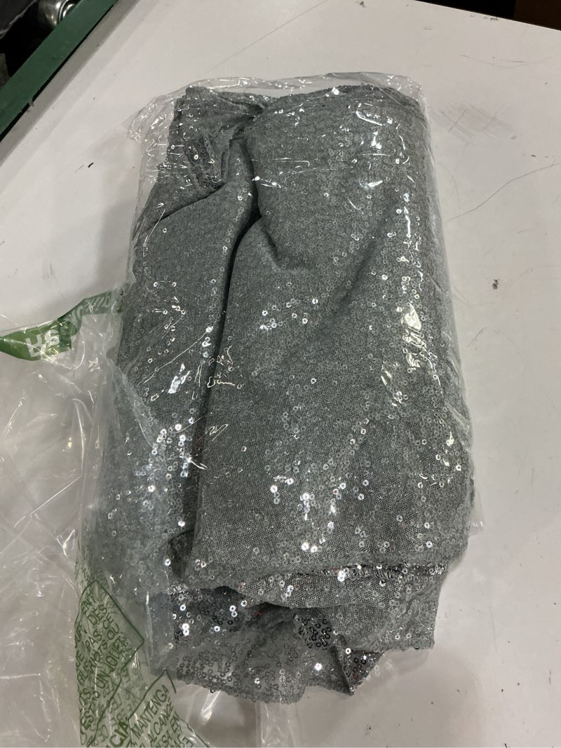 Condition photo showing Good Condition for aormenzy 12 pack silver sequin table runner 12" x 72", glitter sparkle sequin runners for birthday party wedding banquet & baby shower, party table decorations supplies silver 12