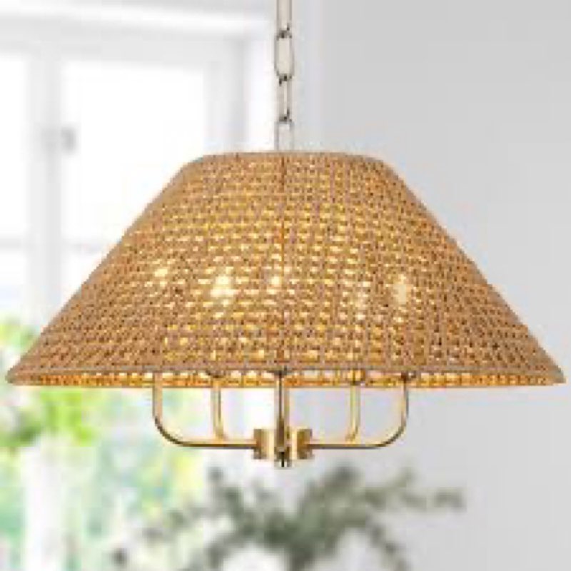 lamqee 22 inch rattan modern farmhouse chandelier, 5-lights boho large pendant light with cone wicke