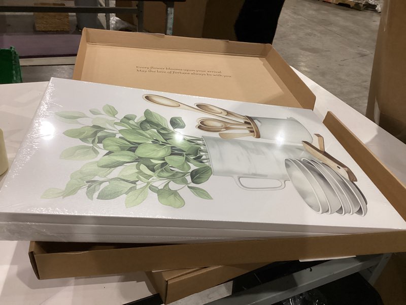 Condition photo showing Good Condition for yfvrpt sage green kitchen wall art set of 3, eucalyptus leaves plant dining room painting wall decor, boho botanical canvas poster print farmhouse pictures for home decoration framed 16"x24" green 1 canvas 16x24 inch