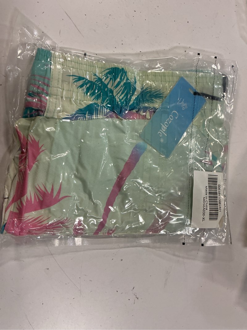 Condition photo showing New/Like New for cozople mens swim trunks with compression liner swimwear shorts tropical palm tree workout athletic shorts inner quick dry with phone pocket (size  xl ))