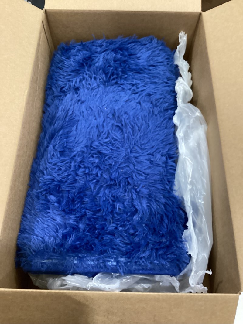 Condition photo showing Good Condition for small throw shag rug for bedroom, 2x3 blue fuzzy area rugs for living room, nursery and kids room, soft and comfy, bedside carpet for girls boys dorm home decor aesthetic, upgrade non slip 2' x 3' (rectangular) blue