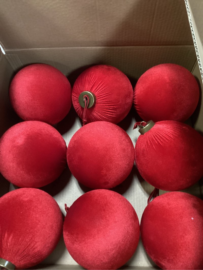 Condition photo showing New/Like New for Similar KI Store Red Velvet Ball Ornaments 9pcs for Party Christmas Tree Decor First Christmas Party Decorations