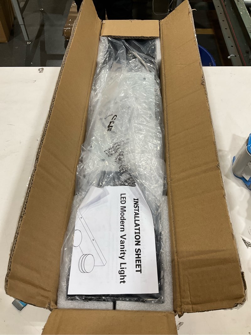 Condition photo showing Good Condition for 3-Light Bathroom Vanity Light Over Mirror, (24inch Dimmable) Matte Black LED Vanity Lighting Fixtures, Modern Bathroom Wall Light Fixtures with 360°Rotating Lamp Head (Cool White 5500K) Matte Black-Dimmable(2) 3-Light,24Inch