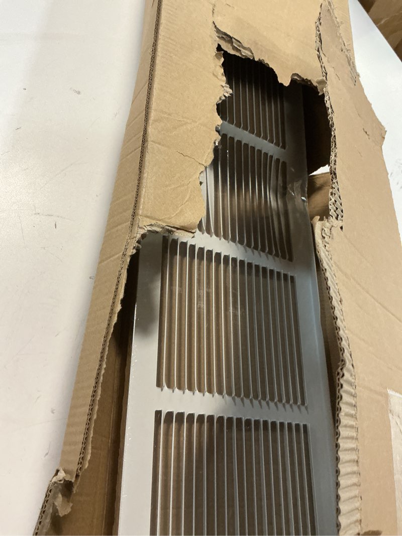 Condition photo showing As Is for fits 30x6 duct opening | steel triangular baseboard return air grille by handua | efficient air flow | air register vent cover grill | 3-13/16" depth | white | outer dimensions: 31-3/4" x 6-5/8" 30"w x 6"h duct size [1 pack]