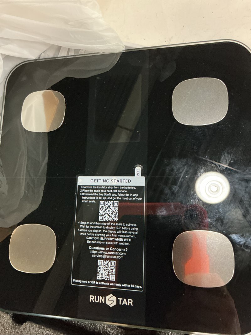 Condition photo showing New/Like New for runstar smart scale for body weight and fat percentage, high accuracy digital bathroom scale with large display for bmi heart rate 22 body composition analyzer sync with fitness app 400lb