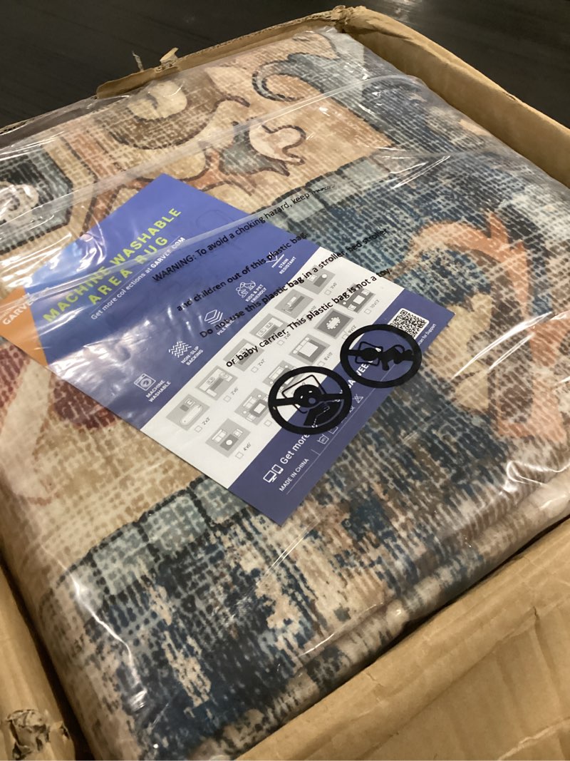 Condition photo showing New/Like New for garveehome 9x12 washable vintage living room area rug: vintage machine washable area rug for living room indoor large non-slip bedroom carpet low pile stain resistant dining room carpet blue&brown blue/brown 9' x 12' (rectangular)