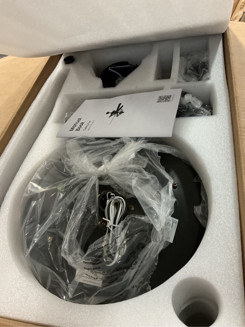 Condition photo showing Good Condition for crossio modern crystal chandelier ceiling fan gorgeous reversible ceiling fan light fixture with remote for bedroom living room (black-2, 50")