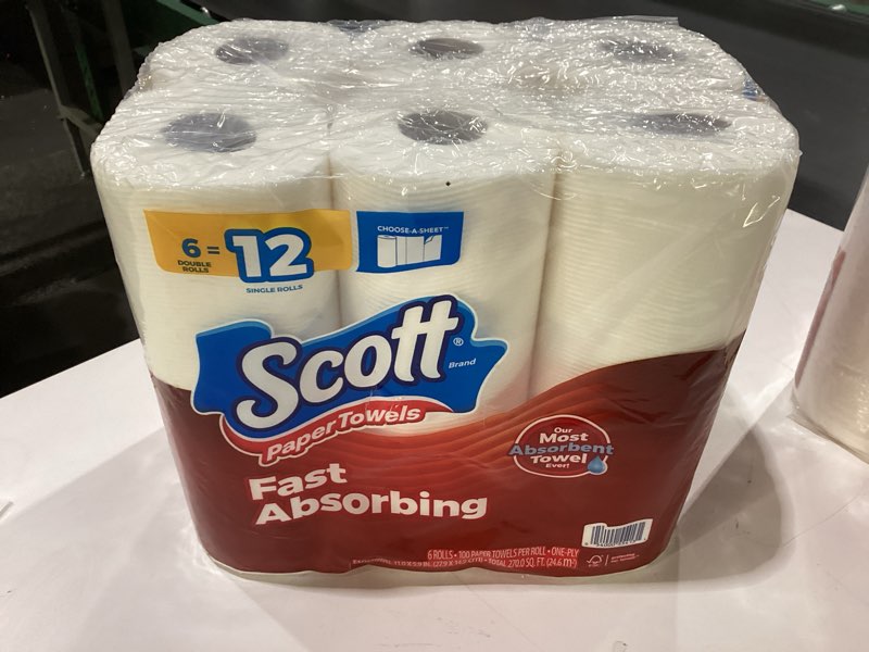 Condition photo showing New/Like New for Scott Paper Towels, Choose-A-Sheet, 6 Double Rolls = 12 Regular Rolls (100 Sheets Per Roll)