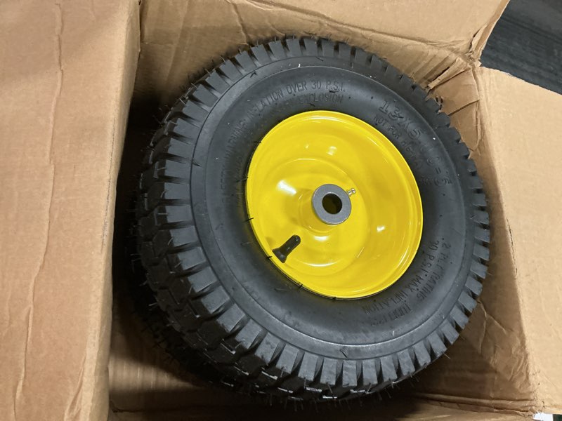 Condition photo showing Good Condition for AR-PRO 13x5.00-6 Tire and Wheel Assembly (2-Pack), Tubeless Lawn Mower Tire with Rim, with 3/4" Bushings and 3" Centered Hub Length 13 x 5.00-6" Tubeless (Centered Hub) Yellow