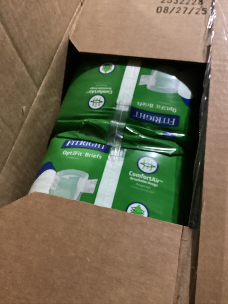 Condition photo showing New/Like New for fitright extra+ adult diapers, disposable incontinence briefs, leak-proof diaper, absorbent briefs for men and women, maximum protection, 2xl, 60 – 70 in, 20 briefs per bag 20 count xx-large