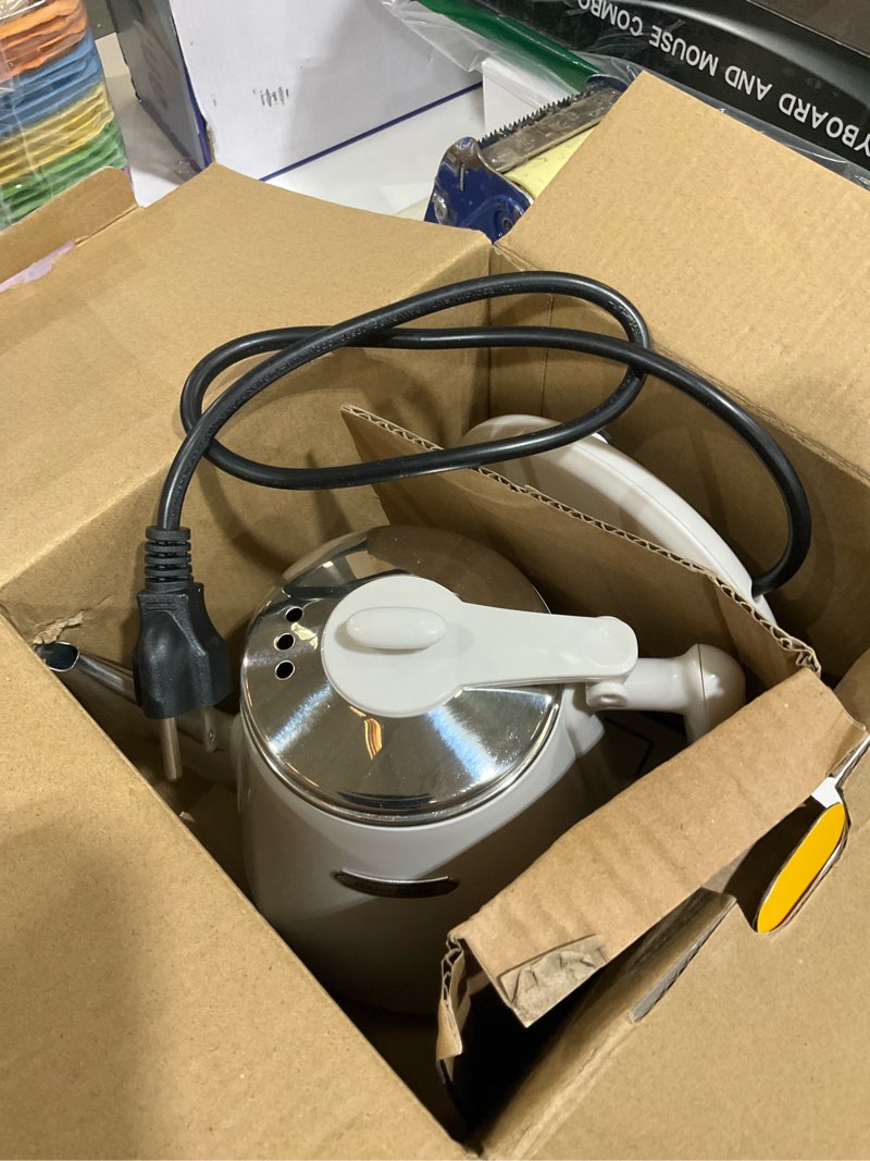 Condition photo showing As Is for Hazel Quinn Electric Kettle - 1L/34oz Small Tea Kettle, 800W Fast Boil, All 304 Stainless Steel Interior, Double Wall for Cool Touch and Thermal, Auto Shut-Off, BPA-Free, Cordless - Pearl White