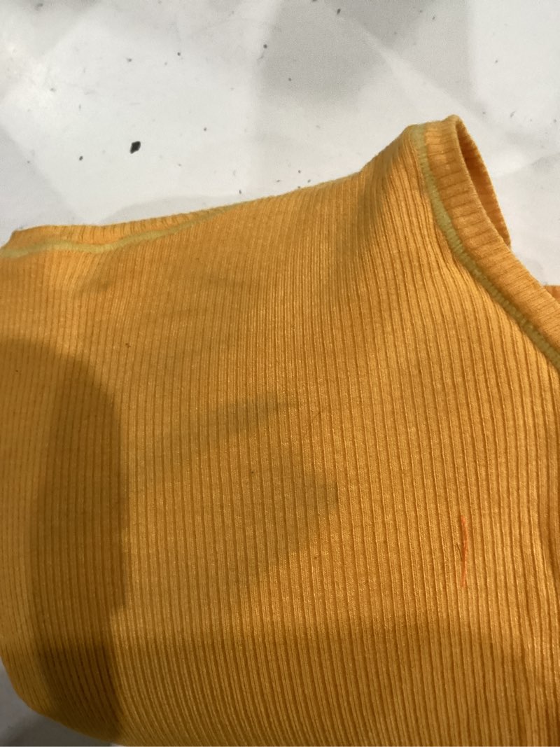 Condition photo showing As Is for danysu women rib tank top padded workout top square neck crop tank fitted basic cami tops neon marigold small