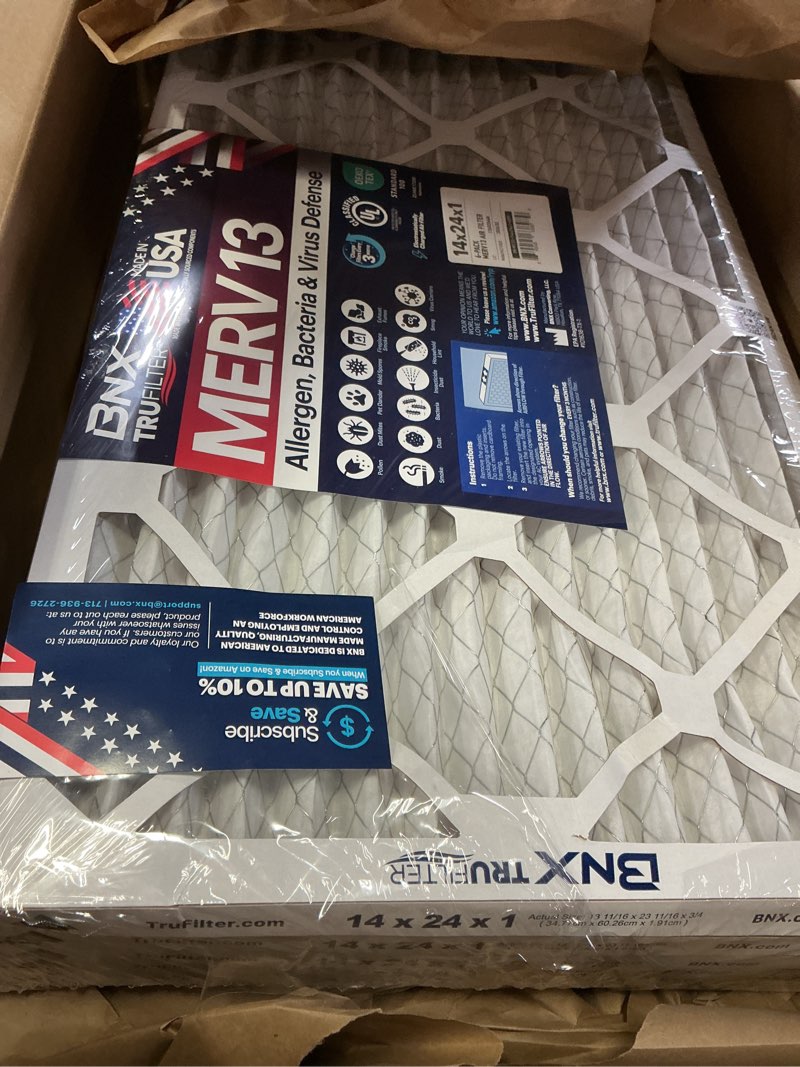 Condition photo showing Good Condition for bnx trufilter 14x24x1 air filter merv 13 (6-pack) - made in usa - electrostatic pleated air conditioner hvac ac furnace filters for allergies, pollen, mold, bacteria, smoke, allergen, mpr 1900 fpr 10 14x24x1 6-pack