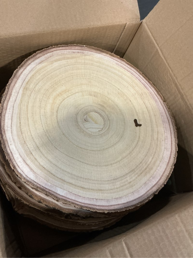 Condition photo showing Good Condition for 10 Pcs Natural Paulownia Wood Slices 10-11 Inches, for Centerpieces Table Decorations,Unfinished Rounds Wood for Crafts,for Rustic 10-11 inch 10 Pcs