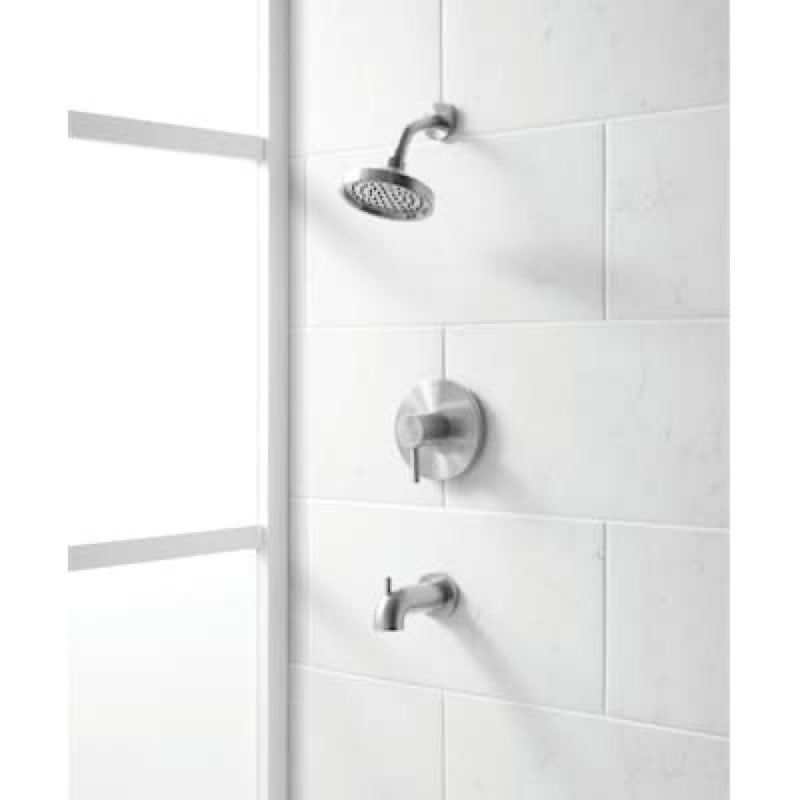 allen + roth Harlow Brushed nickel PVD 1-handle Single function 6-in Round Bathtub and shower Faucet