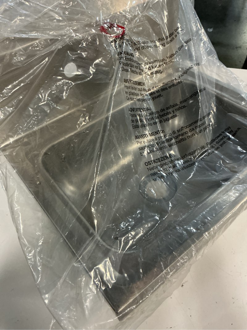 Condition photo showing Good Condition for WILPREP Hand Sink Commercial Stainless Steel Sink for Washing, NSF Utility Sink with Gooseneck Faucet, Wall Mount Kitchen Sink for Restaurant Bar RV Bathroom Laundry Room (17 x 15 Inches) Wall Mount Sink with Gooseneck Faucet