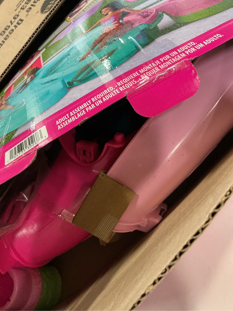 Condition photo showing As Is for Barbie Dream Pool Playset with 6 Play Areas, Including Slide & Bubbling Hot Tub, Plus 20+ Accessories Like Pet, Floaties & More