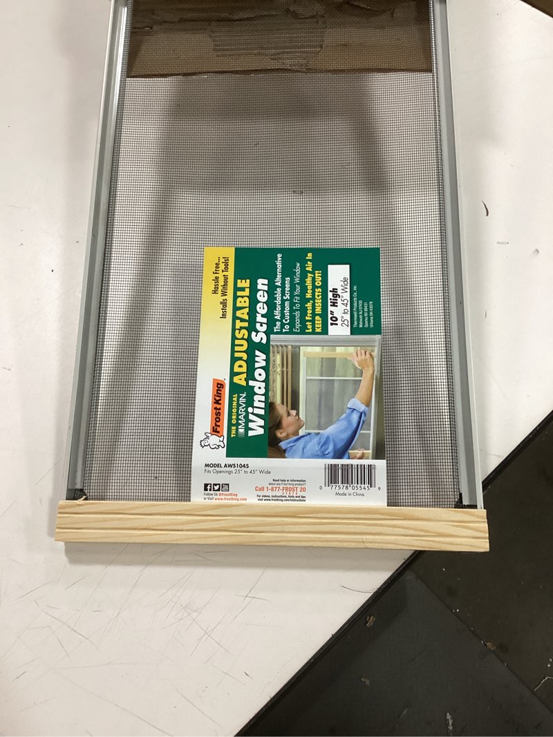 Condition photo showing Good Condition for Frost King, 10in High x Fits 25-45in Wide, White WB Marvin AWS1045 Adjustable Window Screen