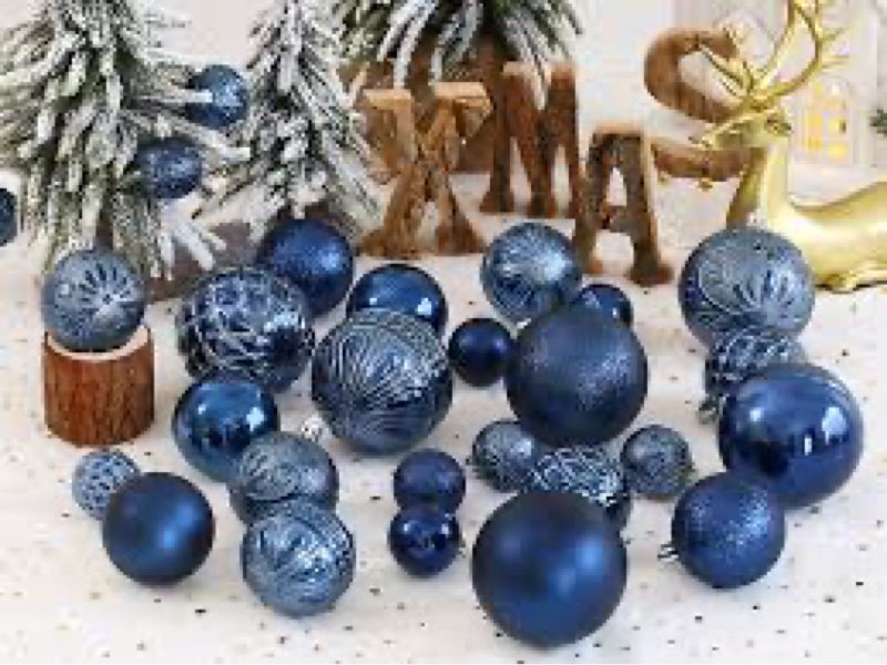50pcs christmas balls ornaments for xmas christmas tree, blue and gold shatterproof christmas tree decorations hanging ball for holiday party decor(1.57\"-2.36\") blue silver