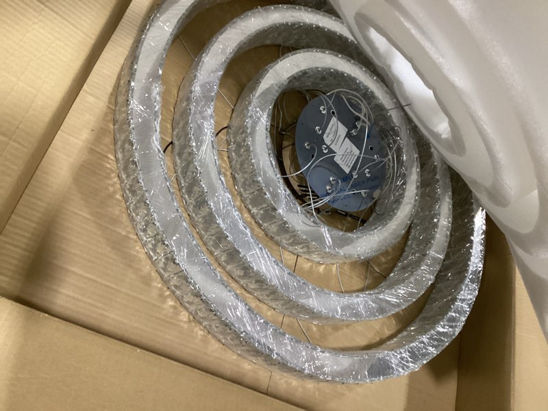 Condition photo showing As Is for 3 Ring Crystal Chandelier for Living Room High Ceiling Chandeliers for Foyer LED Dimmable Chandelier 3000-6000K Silver D32''+D24''+D16'' Silver 3 Rings