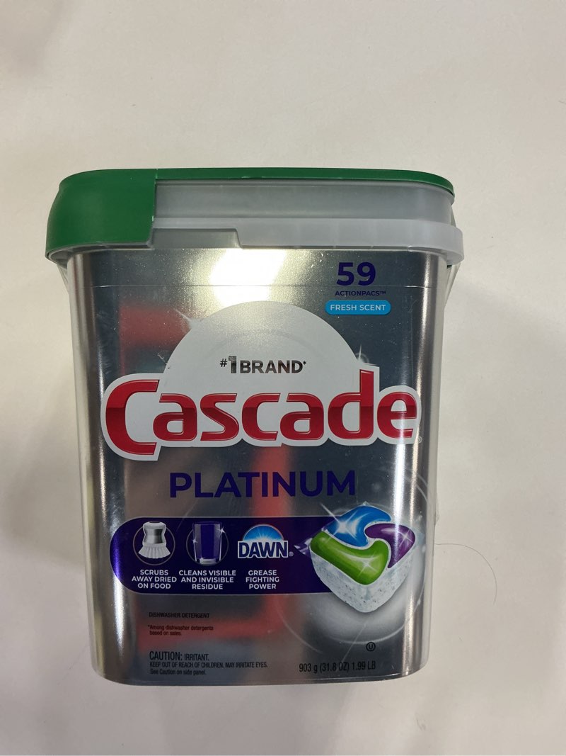 Condition photo showing As Is for Cascade Platinum Dishwasher Pods, Dishwasher Detergent, Dish Detergent Soap, Fresh, 59 Count 59 Count (Pack of 1)