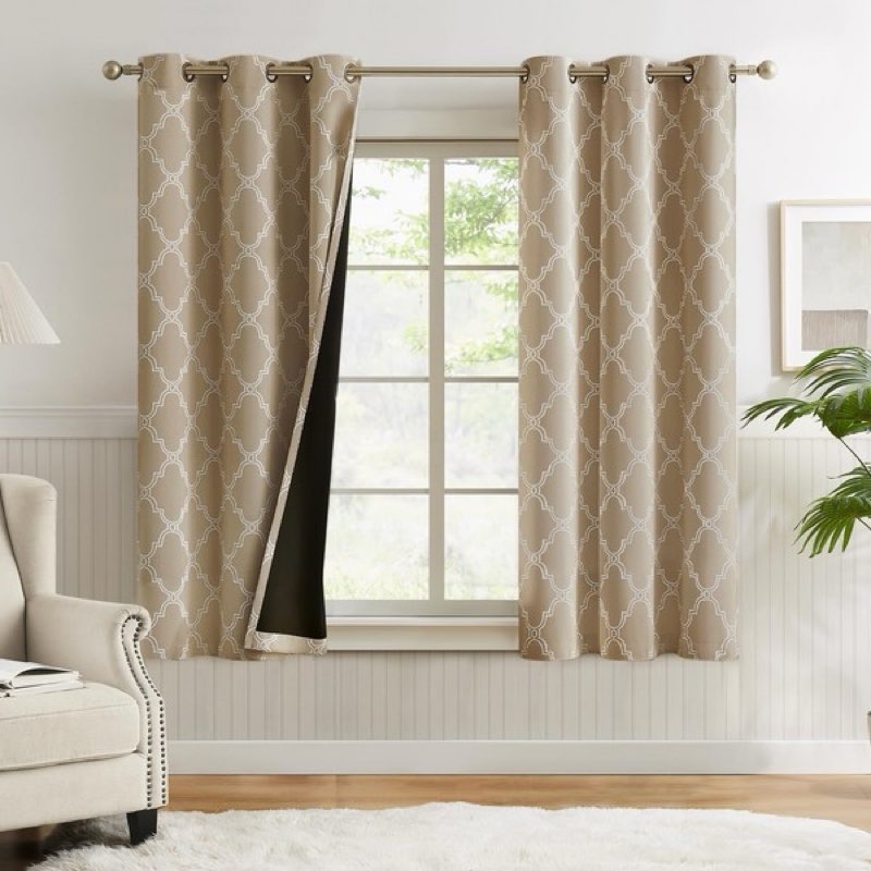 Melodieux Moroccan 100% Blackout Curtains 63 Inch Length for Bedroom Living Room, Thermal Insulated 