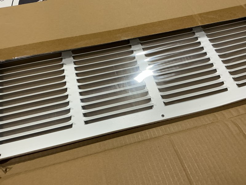 Condition photo showing New/Like New for fits 20x10 duct opening stamped steel return air grille vent cover grille for sidewall and ceiling in white surface dimensions: 21.75"w x 11.75"h (20" w x 10" h duct opening)