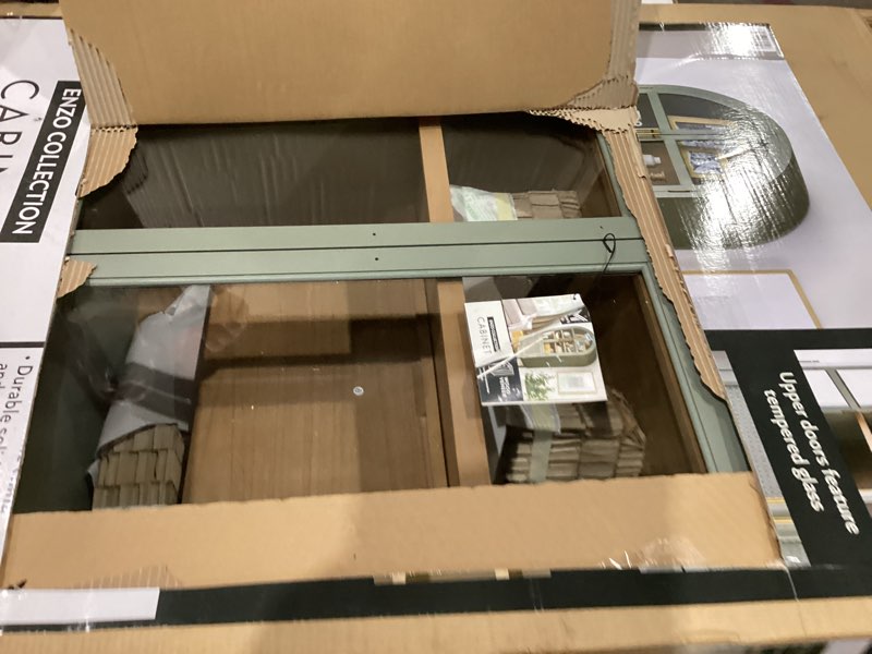 Condition photo showing As Is for oak vinyl resin garden bed planter with storage shelf (44 in. l x 18 in. w x 31 in. h)