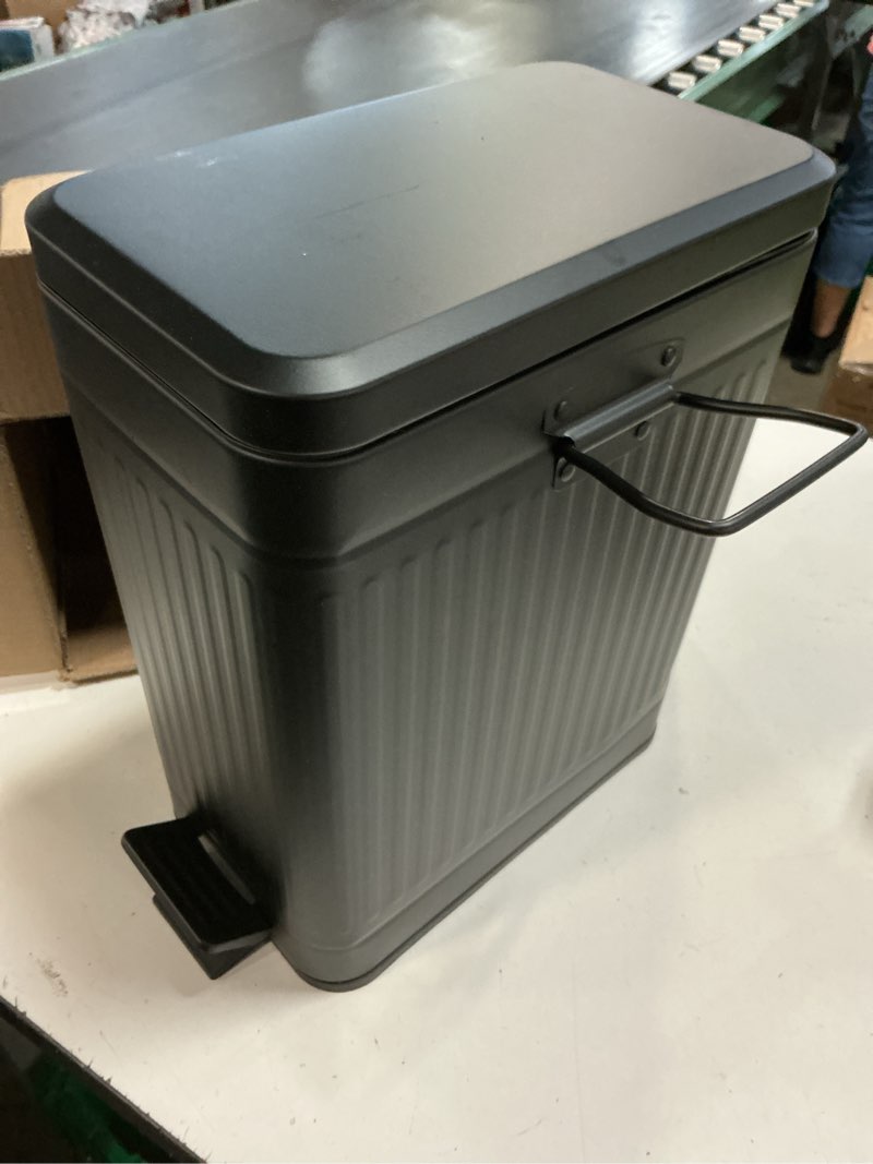 Condition photo showing Good Condition for small trash can with lid soft close-10l/2.6 gal stainless steel outdoor dog poop garbage can-metal waste bins with pedal for bathroom bedroom office-black black 2.6 gallon