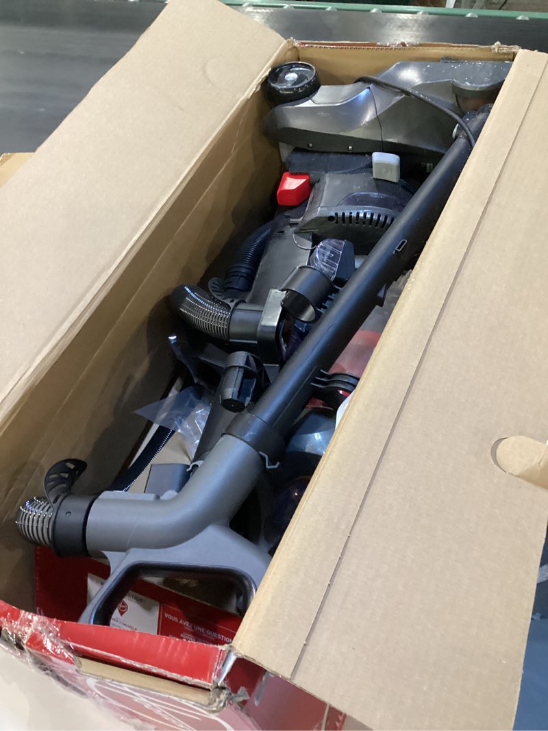 Condition photo showing As Is for hoover windtunnel cord rewind pro bagless vacuum cleaner, corded upright vacuum cleaner for carpet and hard floor, multi-cyclonic filtration, 25ft auto-rewind cord, 5-height adjustment