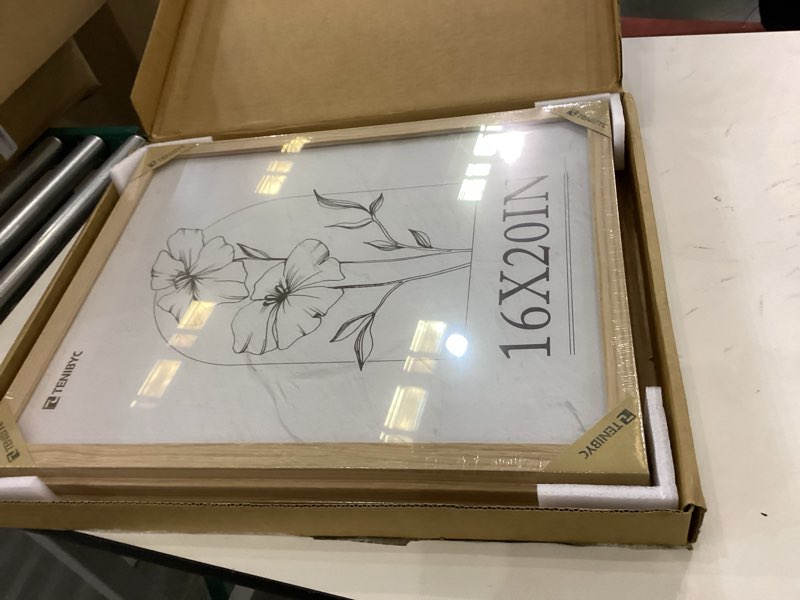 Condition photo showing New/Like New for 16x20 Frame 3 Pack, Natural Oak Wood Picture Frame with HD Tempered Glass, Display 16x20 or 20x16 photos, posters and Art Prints, Wall Hanging Oak 16 x 20
